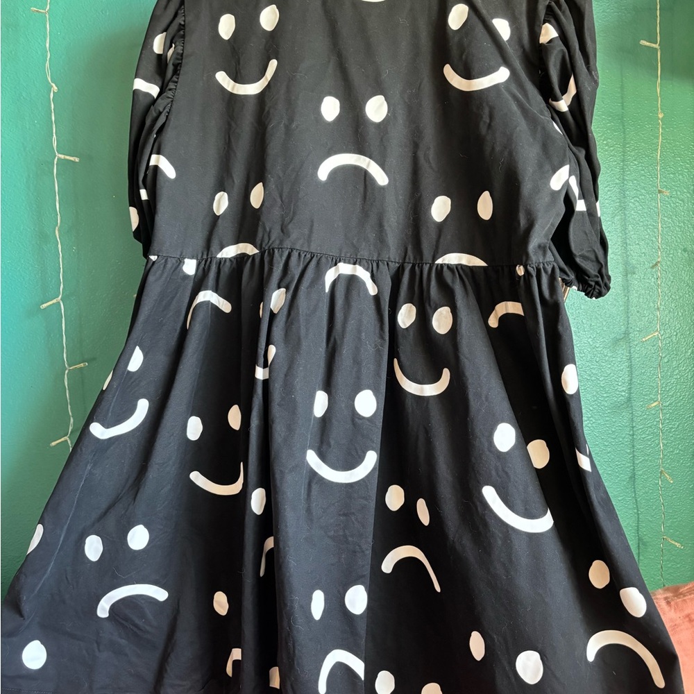 Lazy Oaf Black Dress Happy Sad Puff Sleeve Dress - Picture 3 of 6